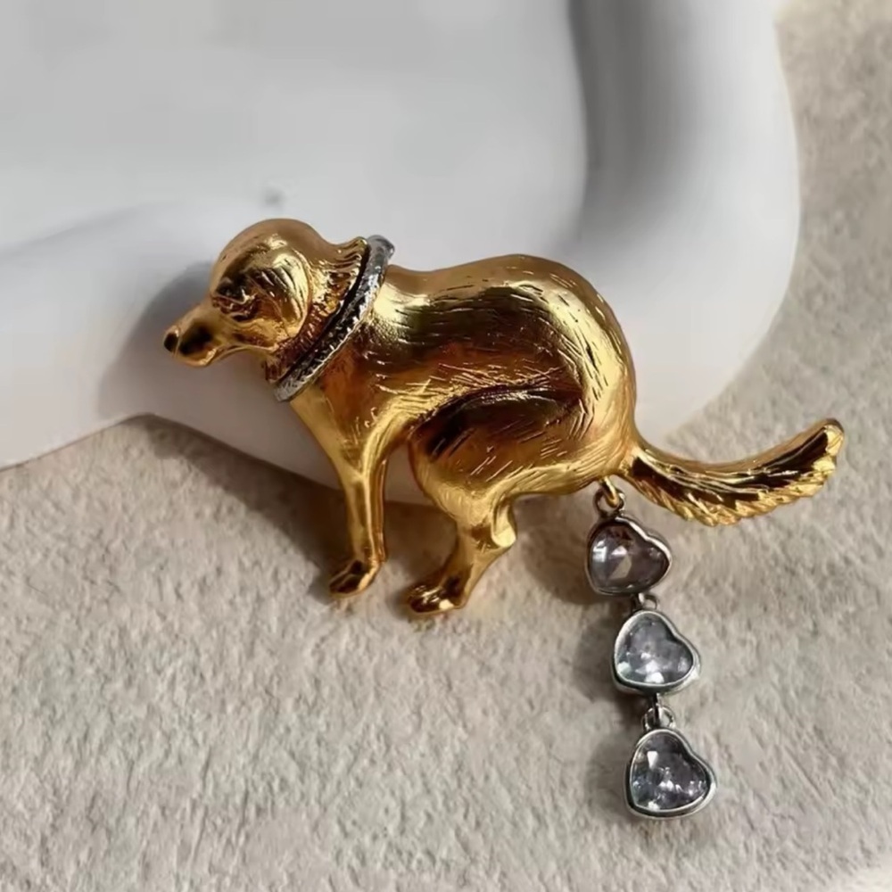 Pooping Gold Dog Brooch